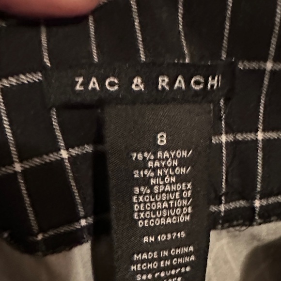 Zac & Rachel Woman’s Black and White Grid Pants Stylish Flat Front - Picture 2 of 7